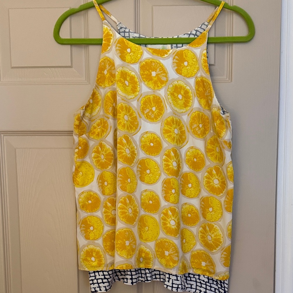 Yellow Citrus Print Sleeveless Top